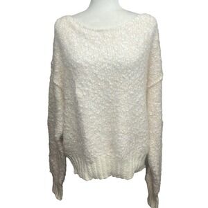 Free People Carmen Pullover Sweater XL Cream Boho Oversize Soft Wide Scoop Neck